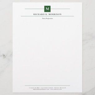 Deep Green Square Monogram Elegant Minimalist Briefhoofd