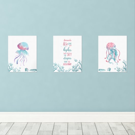 Deep Green Turquoise Love  Muurkunst Sets (Houten vloer)