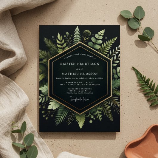 Deep Green Woodland Bloom Wedding Kaart
