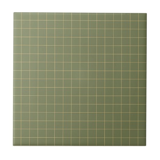 Deep Green & Yellow Geruite Retro Minimalist Tegeltje (Voorkant)