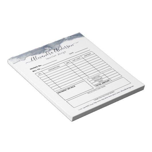 Deep Grey Waterverf Minimal Script Invoice Notitieblok (Schuin)