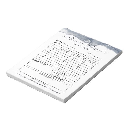 Deep Grey Waterverf Minimal Script Invoice Notitieblok (Linkerzijde)