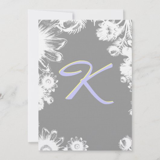 Deep Grey Yellow Lila Flower Weddenschap Kaart (Achterkant)