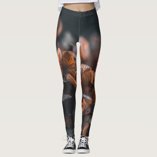 Deep Hazy Oranje Hydrangea Leggings (Voorkant)