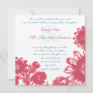 Deep Honeysuckle  Flower Wedding Invite Kaart