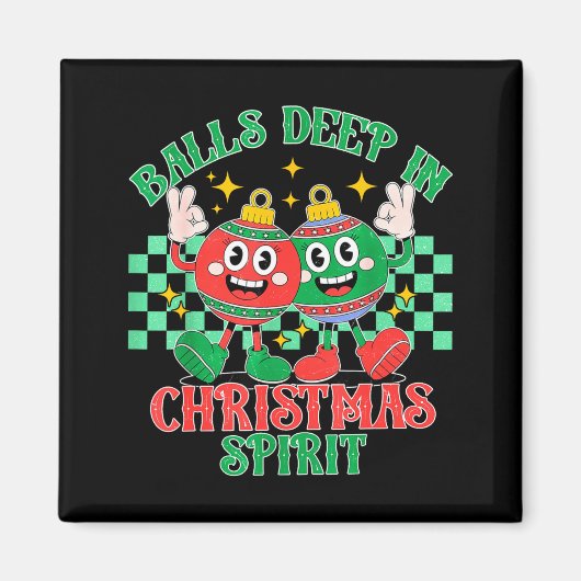Deep In Christmas Bauble Festive Checkered Xmas Magneet (Voorkant)