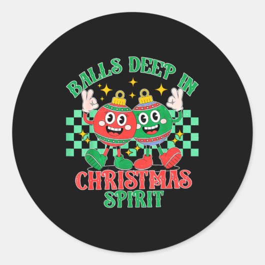 Deep In Christmas Bauble Festive Checkered Xmas  Ronde Sticker (Voorkant)