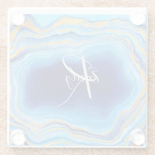 Deep Indigo Agate Marble Abstracte Name Monogram C Glazen Onderzetter (Achterkant)