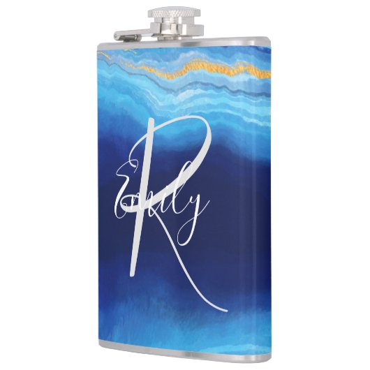 Deep Indigo Agate Marble Abstracte Name Monogram C Heupfles (Links)