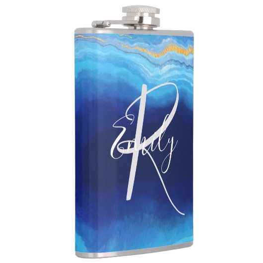 Deep Indigo Agate Marble Abstracte Name Monogram C Heupfles (Rechts)