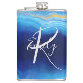 Deep Indigo Agate Marble Abstracte Name Monogram C Heupfles (Voorkant)