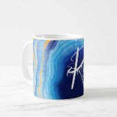 Deep Indigo Agate Marble Abstracte Name Monogram Koffiemok (Voorkant links)