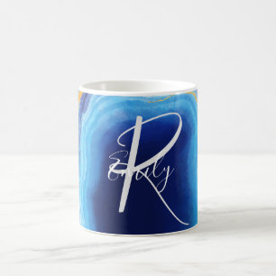 Deep Indigo Agate Marble Abstracte Name Monogram Koffiemok