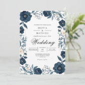 Deep Indigo Floral Border Wedding Kaart (Staand voorkant)