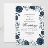 Deep Indigo Floral Border Wedding Kaart (Voorkant / Achterkant)