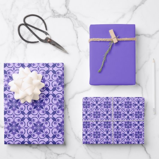 Deep Indigo, Purple & Violet Floral Moroccan Inpakpapier Vel (Voorkant)