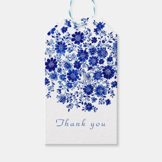 Deep Indigo watercolor Floral Thank You Cadeaulabel (Voorkant)