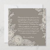 Deep Khaki Gray met Floral Scroll Wedding Dank je Bedankkaart (Voorkant)