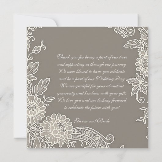 Deep Khaki Gray met Floral Scroll Wedding Dank je Bedankkaart (Voorkant)