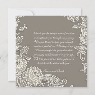 Deep Khaki Gray met Floral Scroll Wedding Dank je Bedankkaart