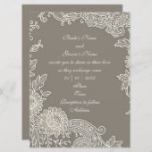 Deep Khaki Grey met Floral Scroll Wedding Kaart (Voorkant / Achterkant)