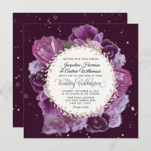 Deep Lavender Paarse Floral Pastels w Leaf Wreath Kaart (Voorkant / Achterkant)
