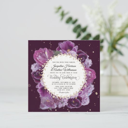 Deep Lavender Paarse Floral Pastels w Leaf Wreath Kaart (Staand voorkant)
