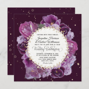 Deep Lavender Paarse Floral Pastels w Leaf Wreath Kaart