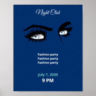 Deep Light Blue Solid Colors Tekening Vrouw Glance Poster