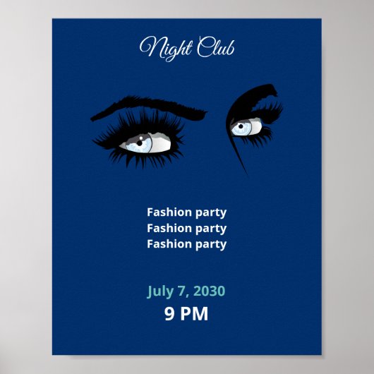 Deep Light Blue Solid Colors Tekening Vrouw Glance Poster (Voorkant)