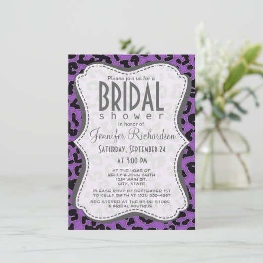 Deep Lila Leopard Animal Print Kaart (Staand voorkant)