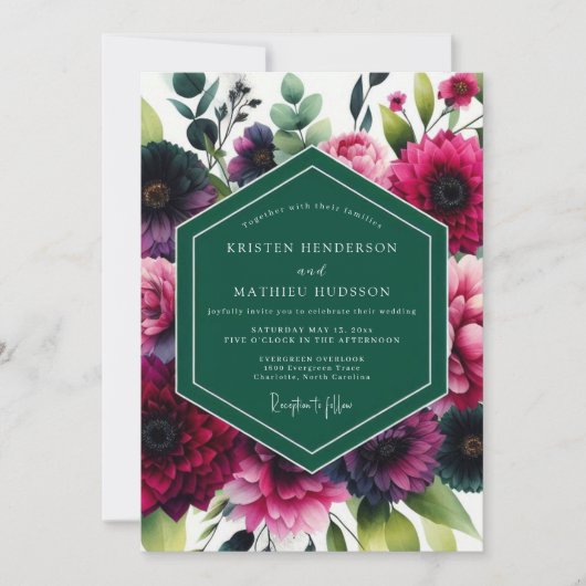Deep Magenta Botanical Romance Wedding Kaart (Voorkant)