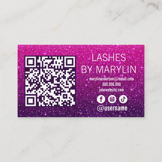 Deep Magenta en Violet Ombre Glitter Lash Tech Klantenkaartje (Achterkant)