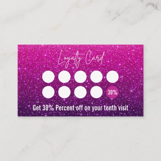 Deep Magenta en Violet Ombre Glitter Lash Tech Klantenkaartje (Voorkant)