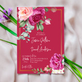 Deep magenta floral elegant bruiloft kaart