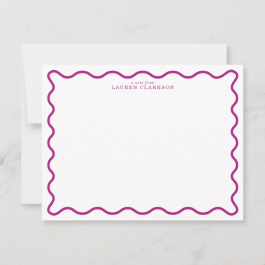 Deep Magenta Modern Wavy Border Note Card Kaart (Voorkant)