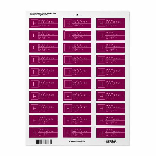 Deep Magenta Monogrammed Retouradres Etiket (Full Sheet)