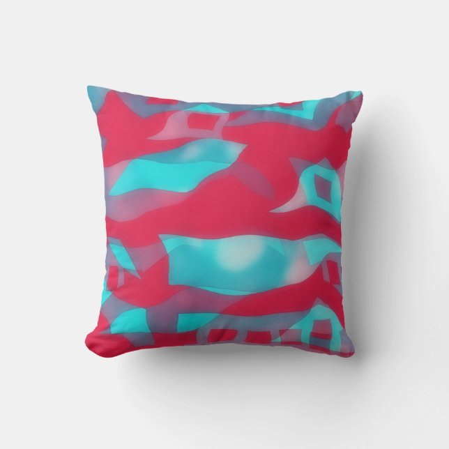 Deep Magenta Pink en Aqua Blue Funky Pillow Kussen (Voorkant)