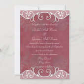 Deep Mauve Embossed Roos Wedding Invites Kaart (Voorkant)