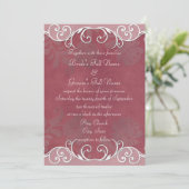 Deep Mauve Embossed Roos Wedding Invites Kaart (Staand voorkant)