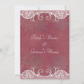 Deep Mauve Embossed Roos Wedding Invites Kaart (Achterkant)