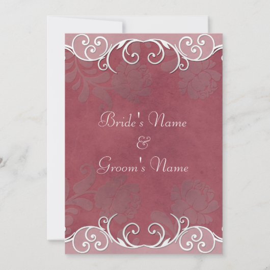 Deep Mauve Embossed Roos Wedding Invites Kaart (Achterkant)