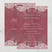 Deep Mauve Embossed Roos Wedding Invites Kaart (Voorkant / Achterkant)
