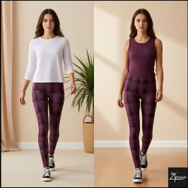 Deep Mauve Tufted Glitch Grid Pattern Leggings