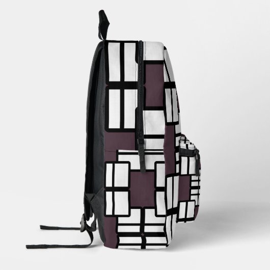 Deep Mauve, witte en zwarte geometrische rugzak (Links)