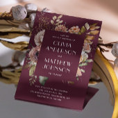 Deep Merlot Wedding | Floral Burgundy Plum QR-code Kaart