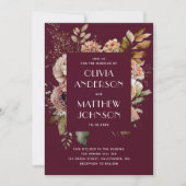 Deep Merlot Wedding | Floral Burgundy Plum QR-code Kaart (Voorkant)