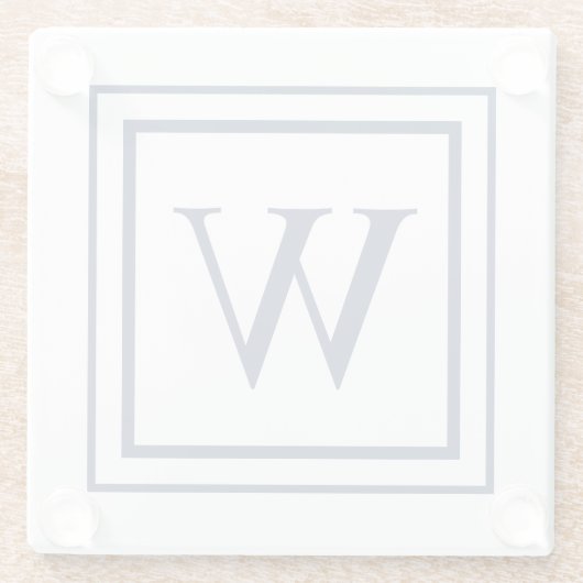 Deep Navy And White Square Border Monogram  Glazen Onderzetter (Achterkant)