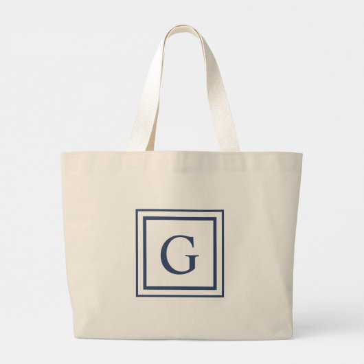 Deep Navy And White Square Border Monogram  Grote Tote Bag (Achterkant)