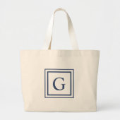 Deep Navy And White Square Border Monogram  Grote Tote Bag (Voorkant)